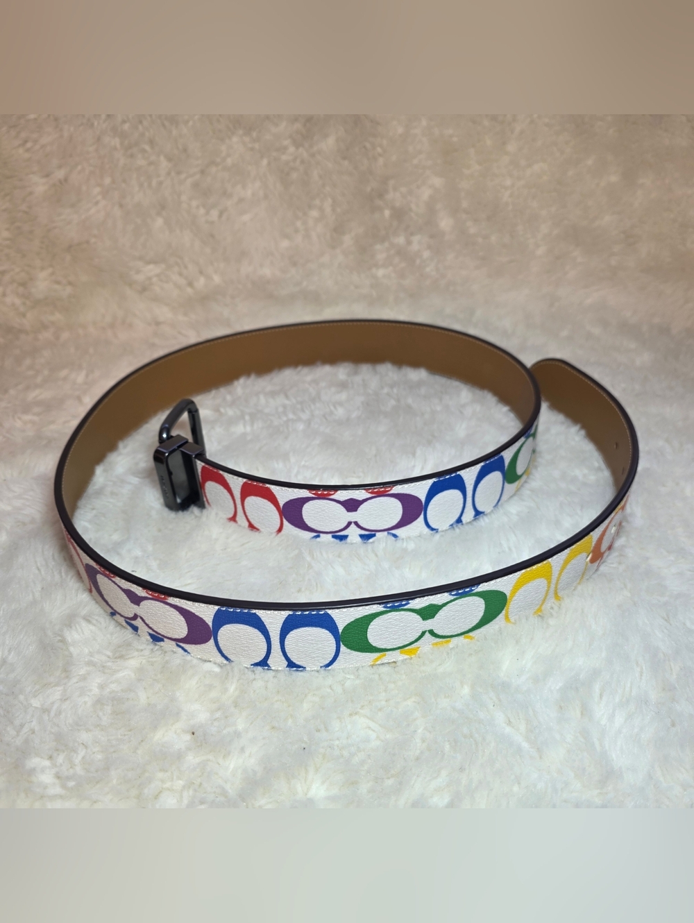 Coach Rainbow Pride Signature Reversible Belt Leather Chalk Multi 42 C4153 NWOT - Picture 3 of 9